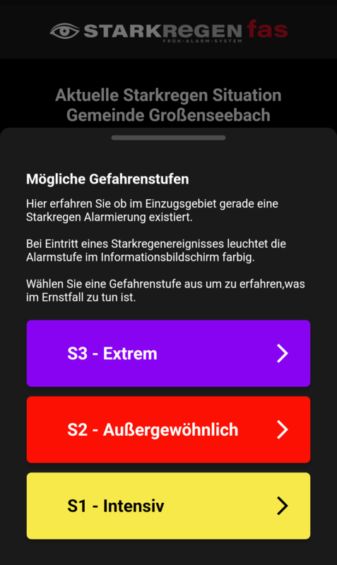 Starkregen-Frühalarmsystem (FAS) - Warnstufen