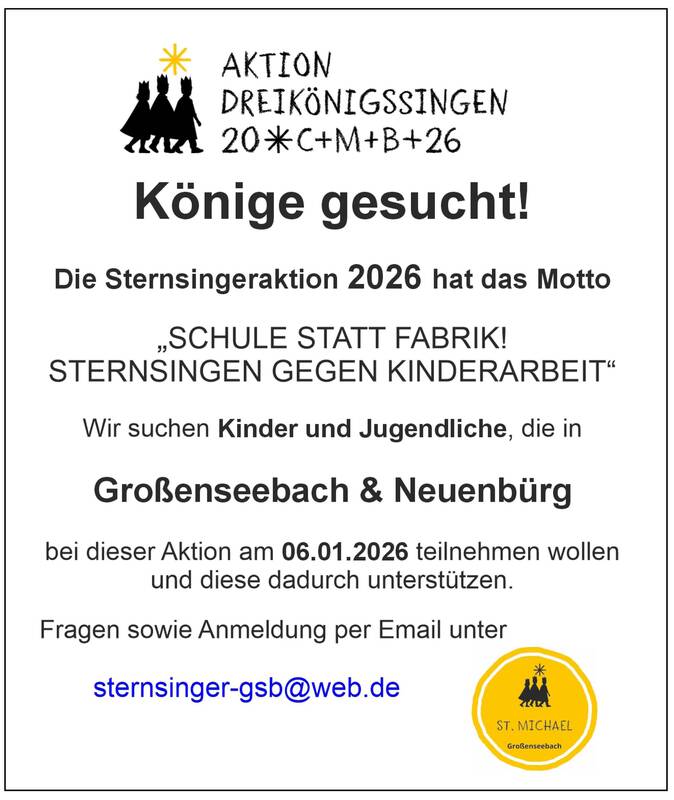 Sternsinger 2026 Großenseebach/Neuenbürg gesucht - Plakat