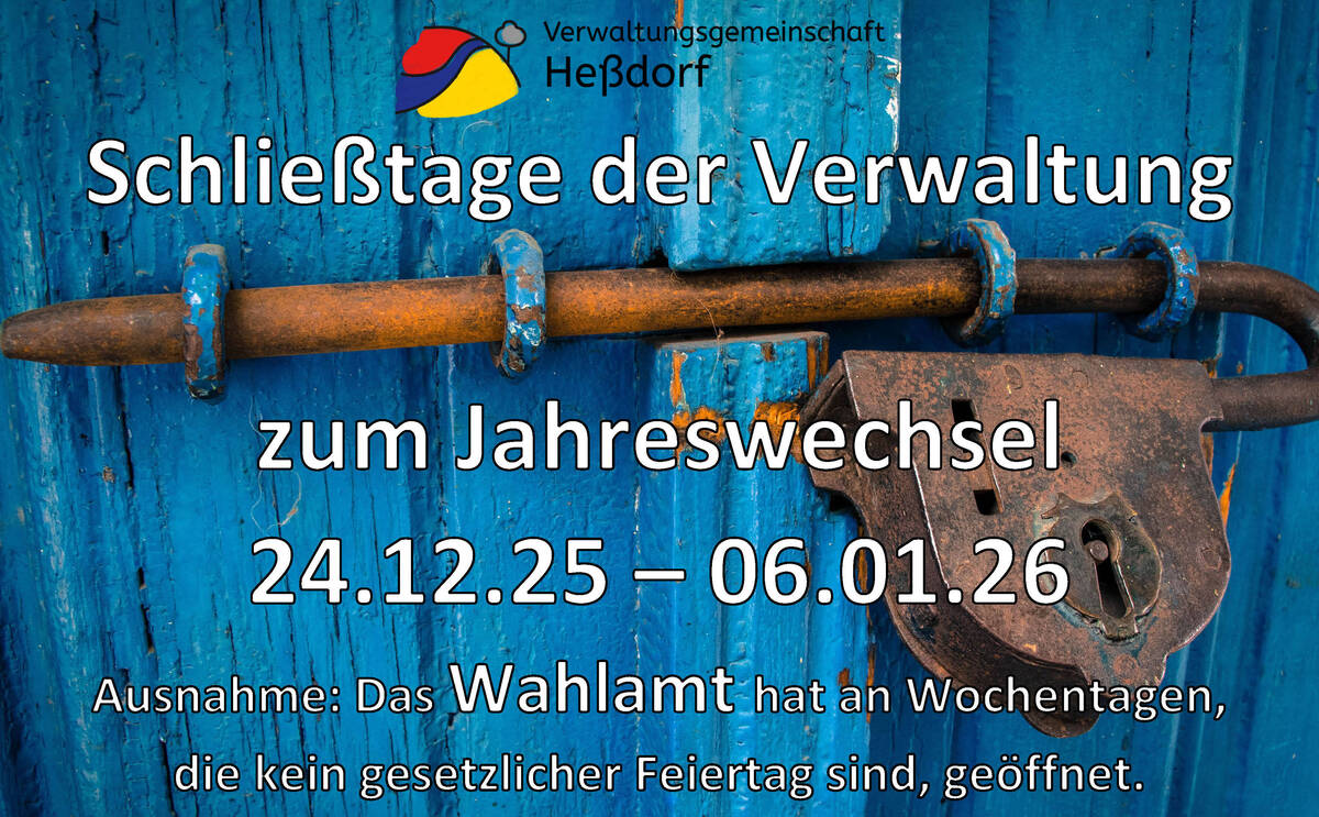 Schließzeiten der Verwaltung zwischen den Jahren 2025