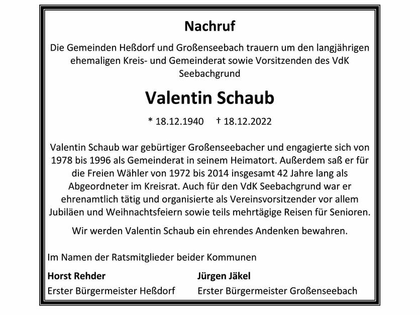 Nachruf Valentin Schaub