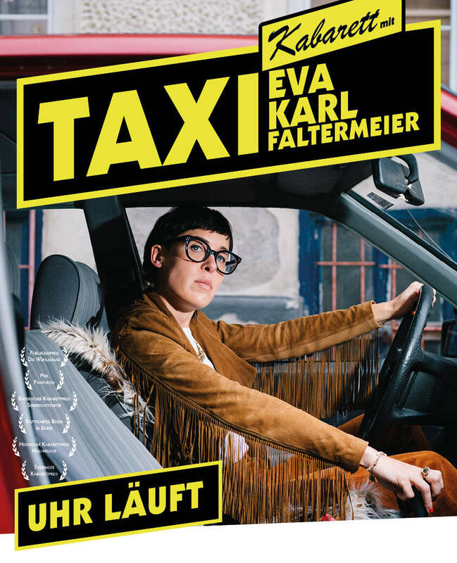 Eva Karl Faltermeier - Programm Taxi. Uhr läuft - Plakat