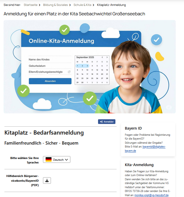 Online Kitaplatz Anmeldung der Seebachwichtel Großenseebach