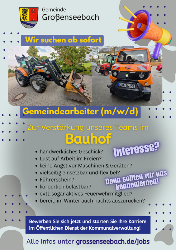 Stellenanzeige Gemeindearbeiter Großenseebach Februar 2026 - Plakat