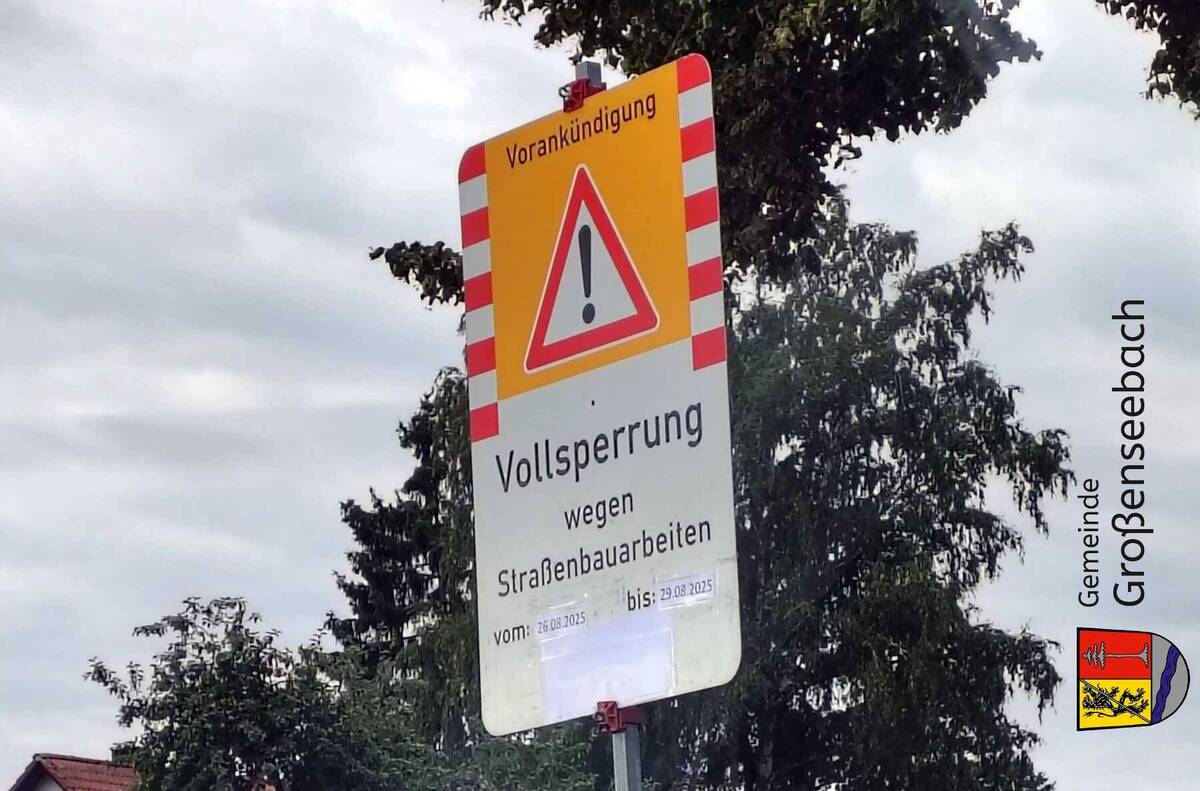 Vorankündigung Vollsperrung Hauptstraße Großenseebach ab 26.08.25