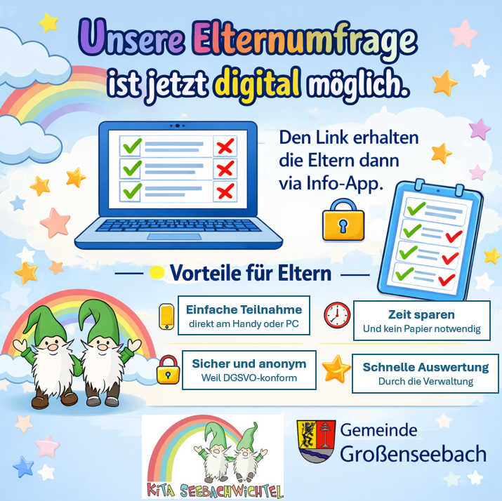 Die Elternumfrage der KiTa Seebachwichtel ist jetzt digital möglich
