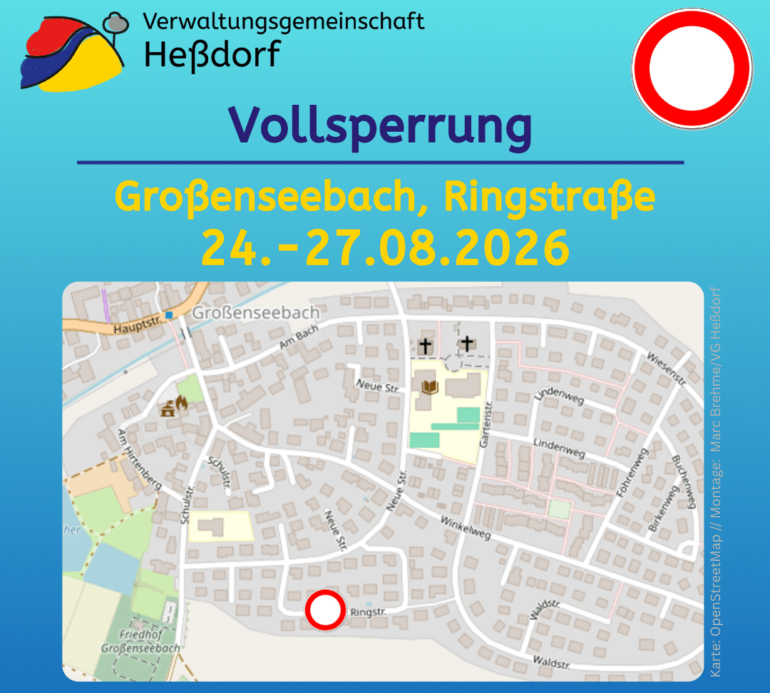 Vollsperrung Großenseebach Ringstraße 24.08.-27.08.26