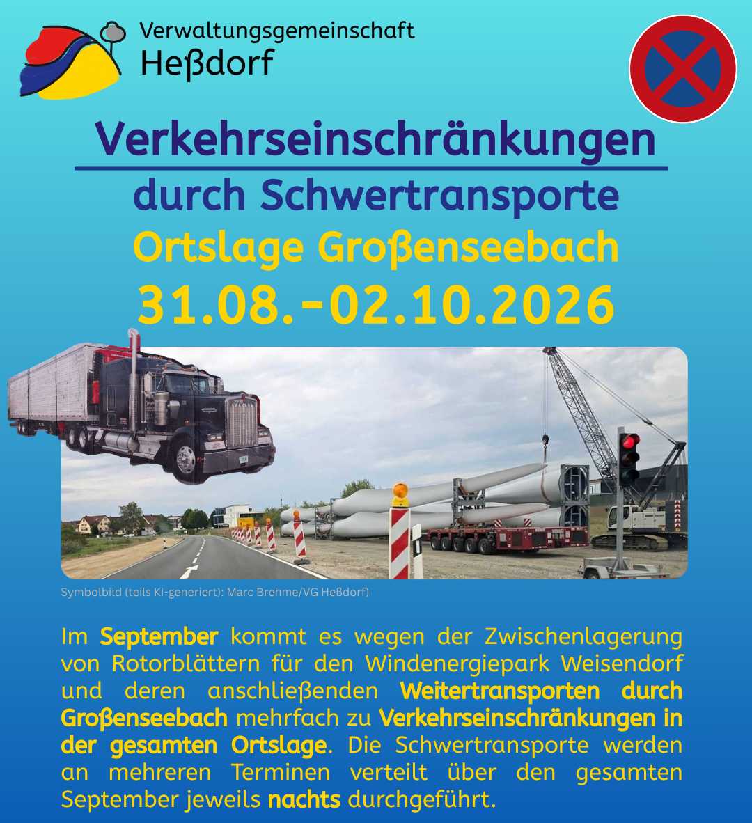 Verkehrseinschränkungen Schwertransporte Rotorblätter Großenseebach September 2026