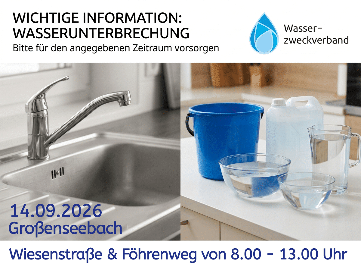 Unterbrechung der Wasserversorgung Großenseebach Wiesenstraße & Föhrenweg