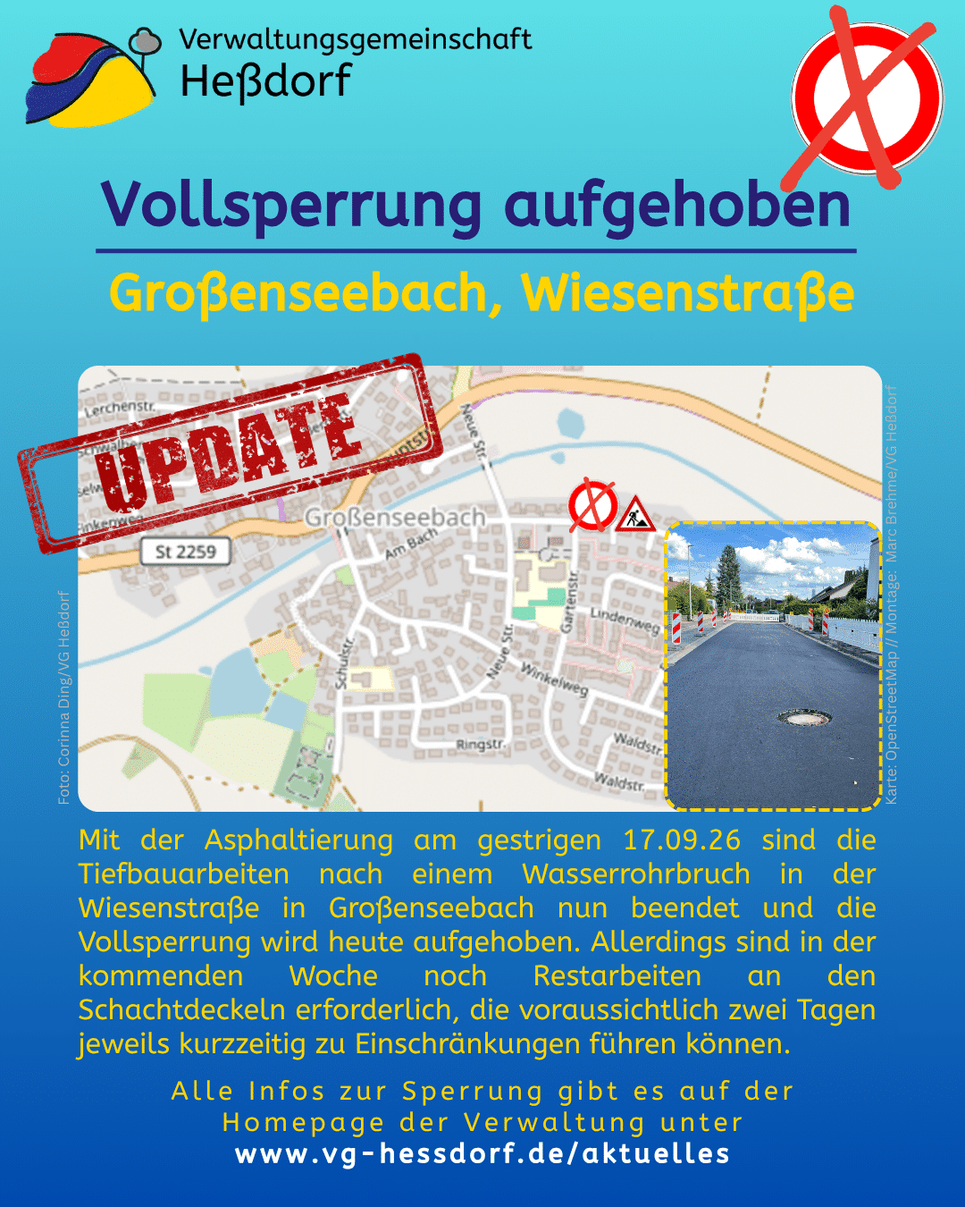 Vollsperrung Wiesenstraße Großenseebach 09.-17.09.26