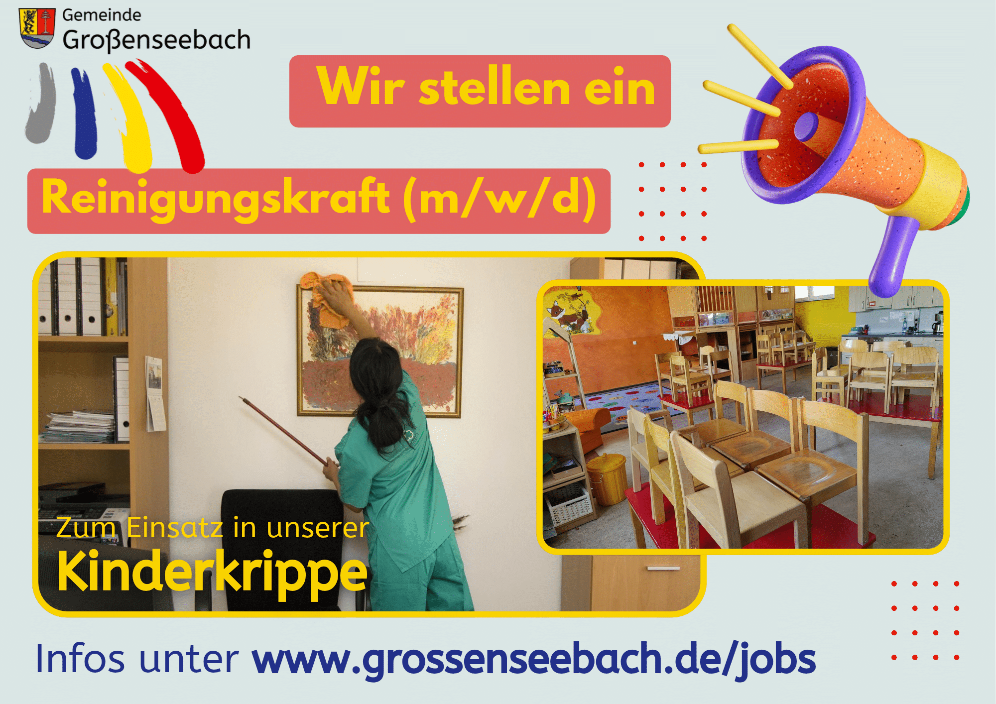 Stellenanzeige Reinigungskraft Kita Krippe Großenseebach
